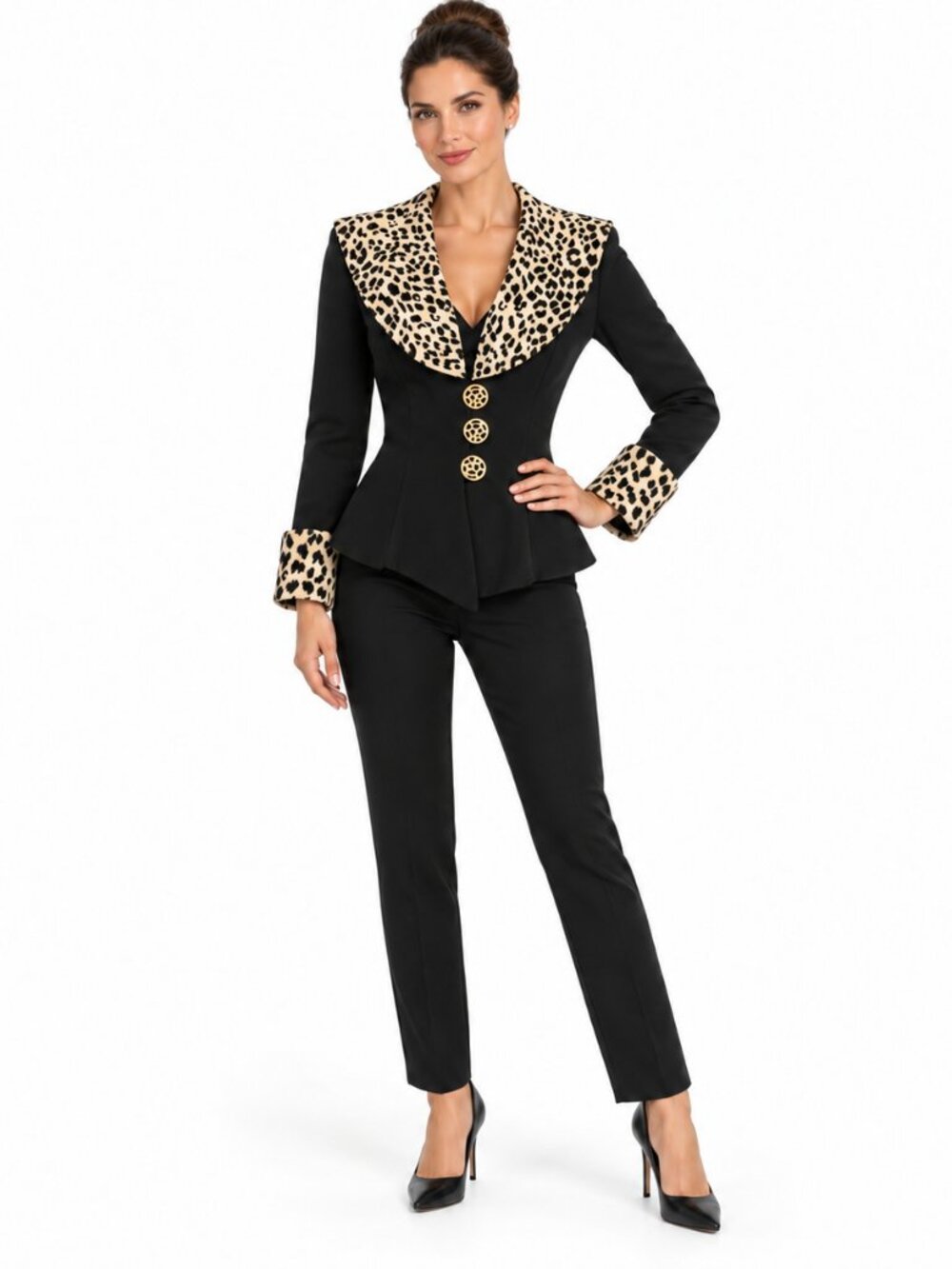 Vintage Cache XS Leopard Fur Trim Peplum Blazer